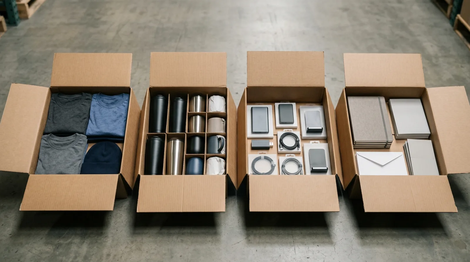 The four event swag buckets: Welcome, Booth, VIP Dinner, and Post-event