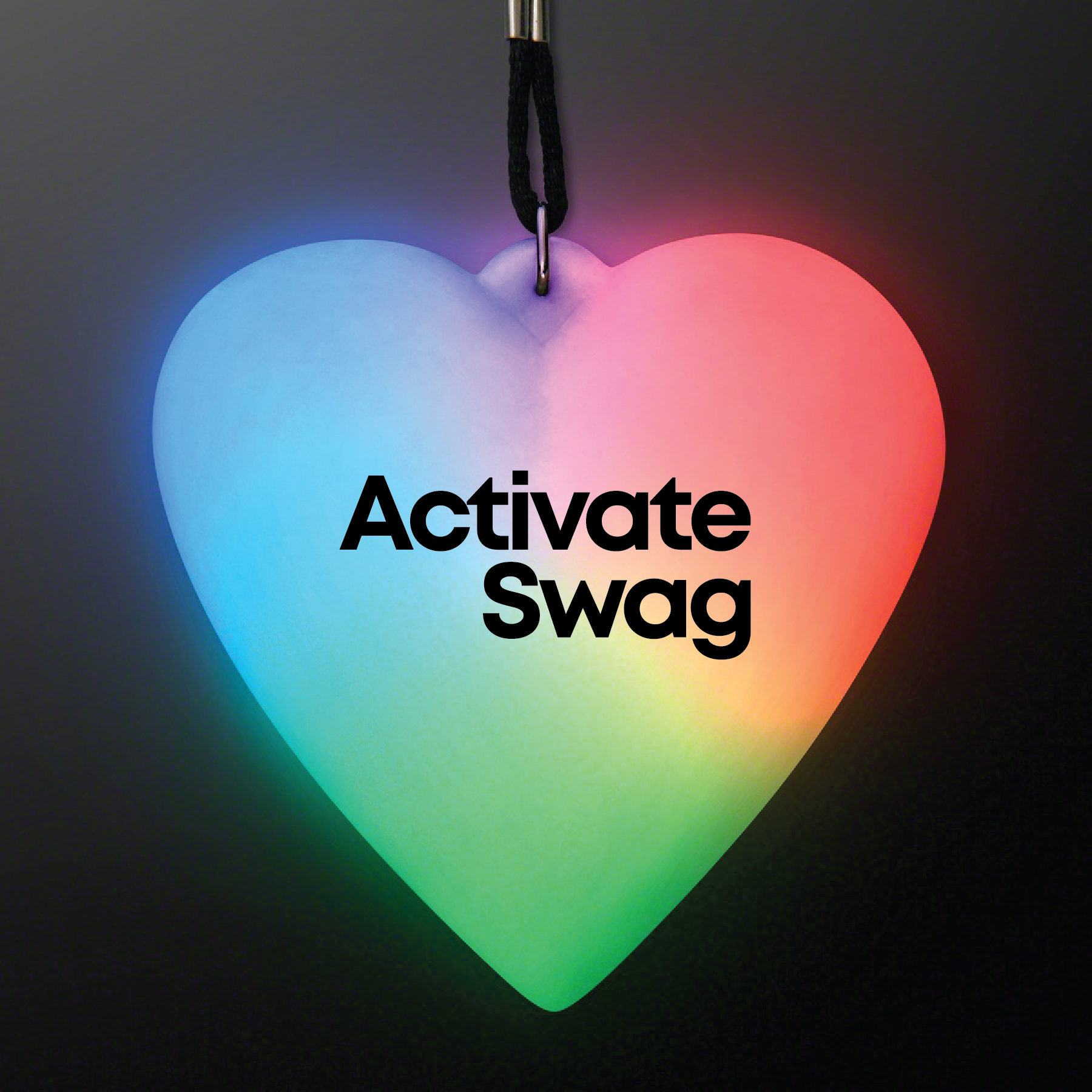 LED Deco Heart Necklace on Black String Lanyard